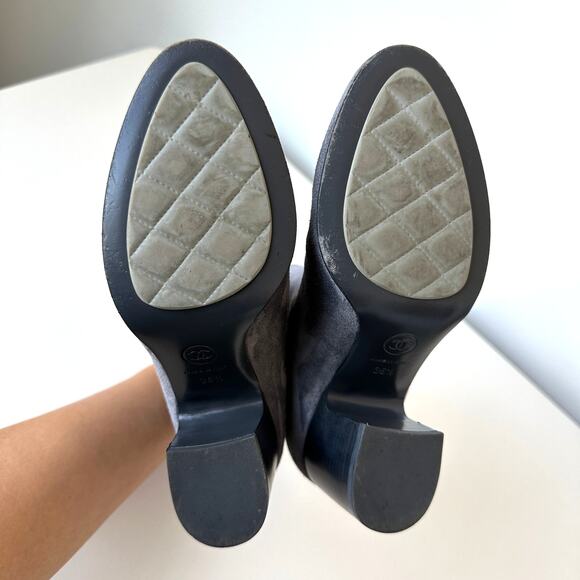 CHANEL Grey Suede Calfskin Short Boots IT 36.5 - Picture 12 of 16